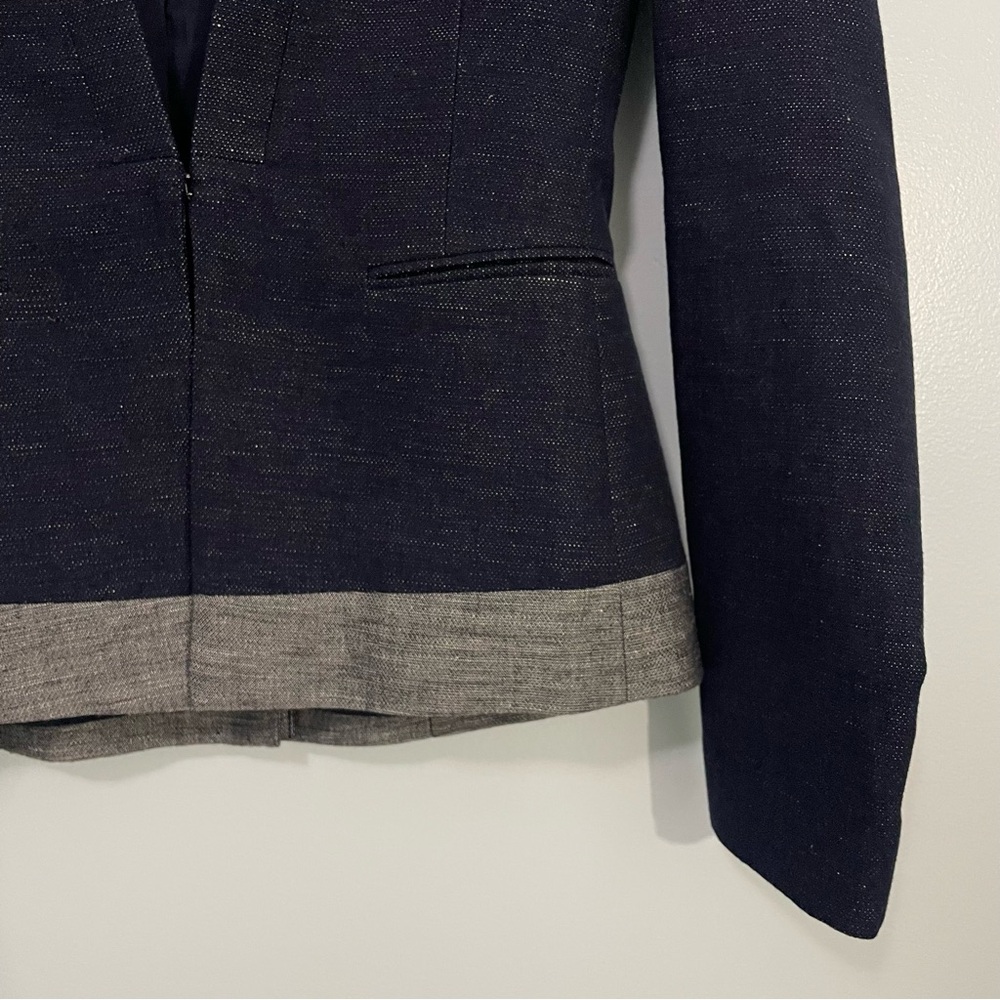BCBGMaxAzria Blue and Gray Color-Block Linen Cotton Blazer S - Picture 6 of 14
